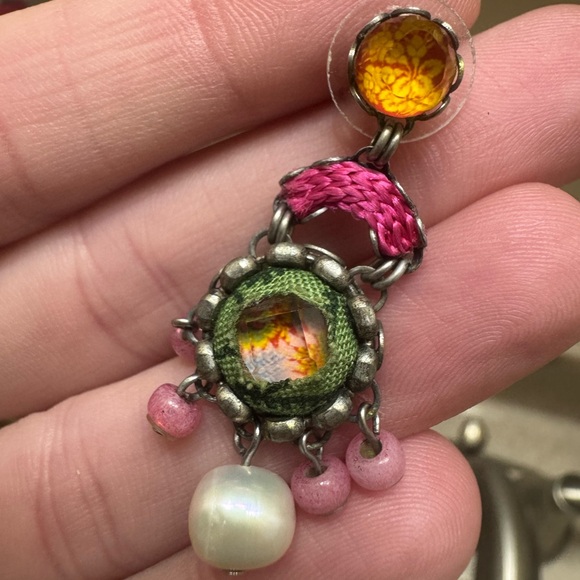 Chic Pink and Silver Dangle Earrings - Picture 3 of 4